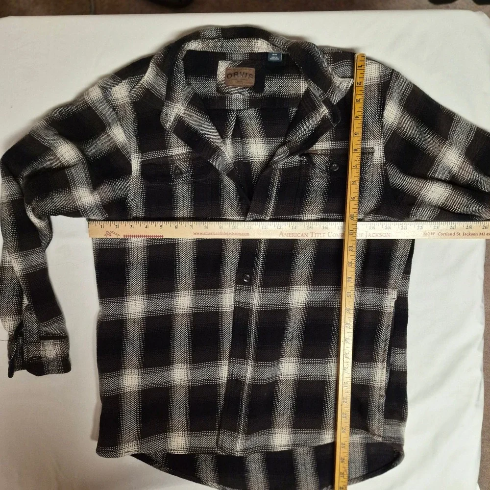 Orvis‎ Men's Heavyweight Shacket Medium Black White Plaid Button Down Cotton